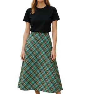 Vintage 70s Plaid Wool Lined Maxi Skirt with Lace Women’s XS